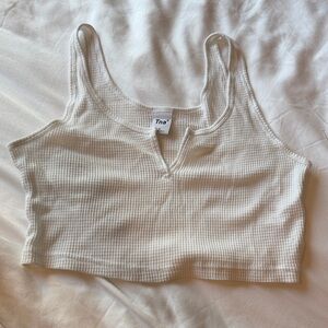 Aritzia TNA Waffle Crop Tank Top - White, Size M